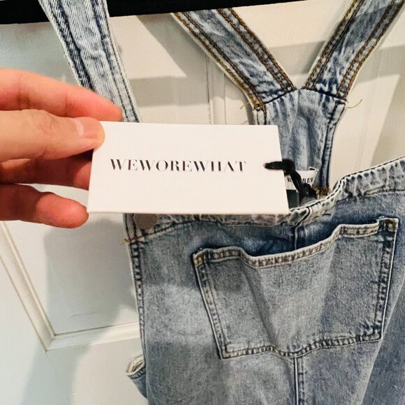 NEW WeWoreWhat We Wore What Blue Indigo Denim Cuffed Overalls Size Small - Picture 7 of 16